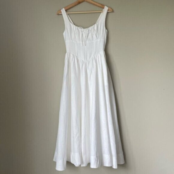 NEW Reformation Balia Linen Sleeveless Midi Dress in White | US 0 UK 4 - Picture 7 of 14